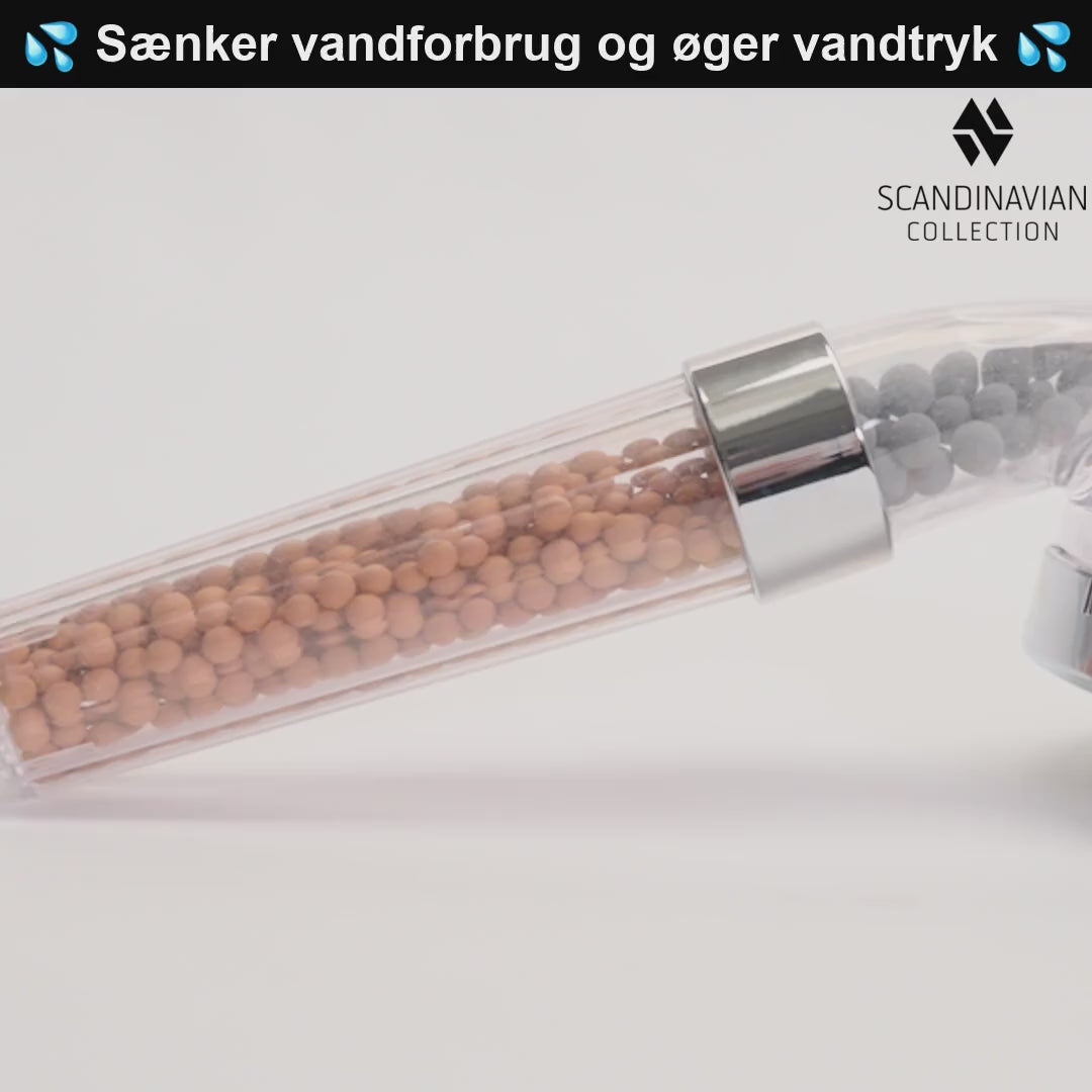 Brusehoved med mineralperler