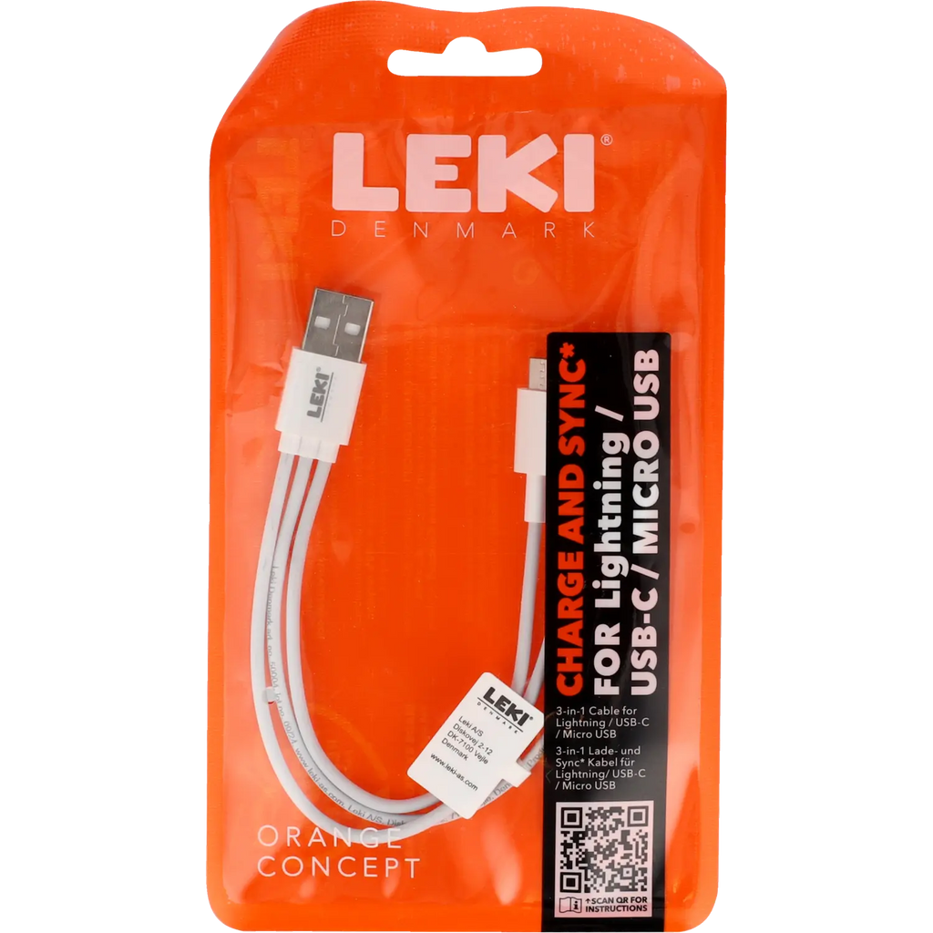 Leki – 3-i-1 Opladningskabel (20 cm.)