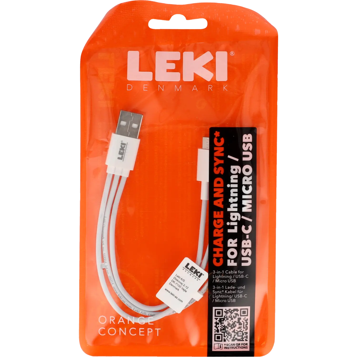Leki – 3-i-1 Opladningskabel (20 cm.)